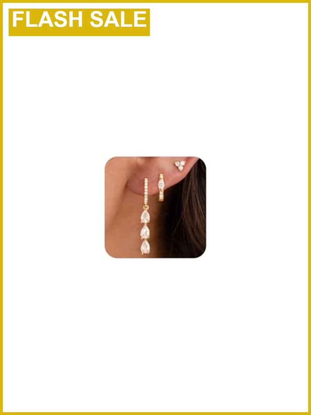 Gold Plated Hoop and Dangle Earring Set for Women, Cubic Zirconia,